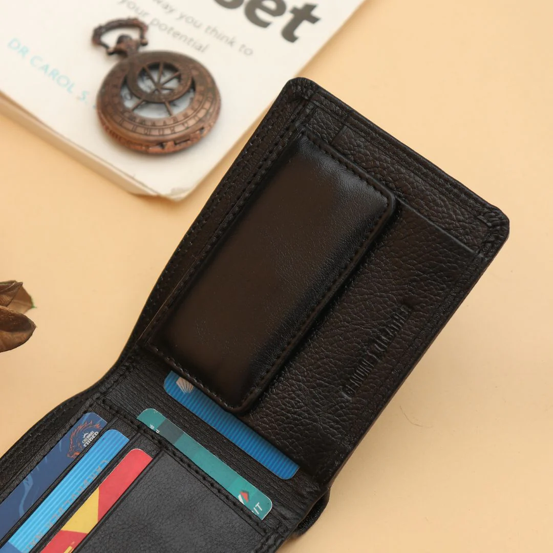 Signature Black Genuine Leather Textured Wallet for Men - RFID Blocking, Slim Bifold Wallet with 8 Compartments - Image 9