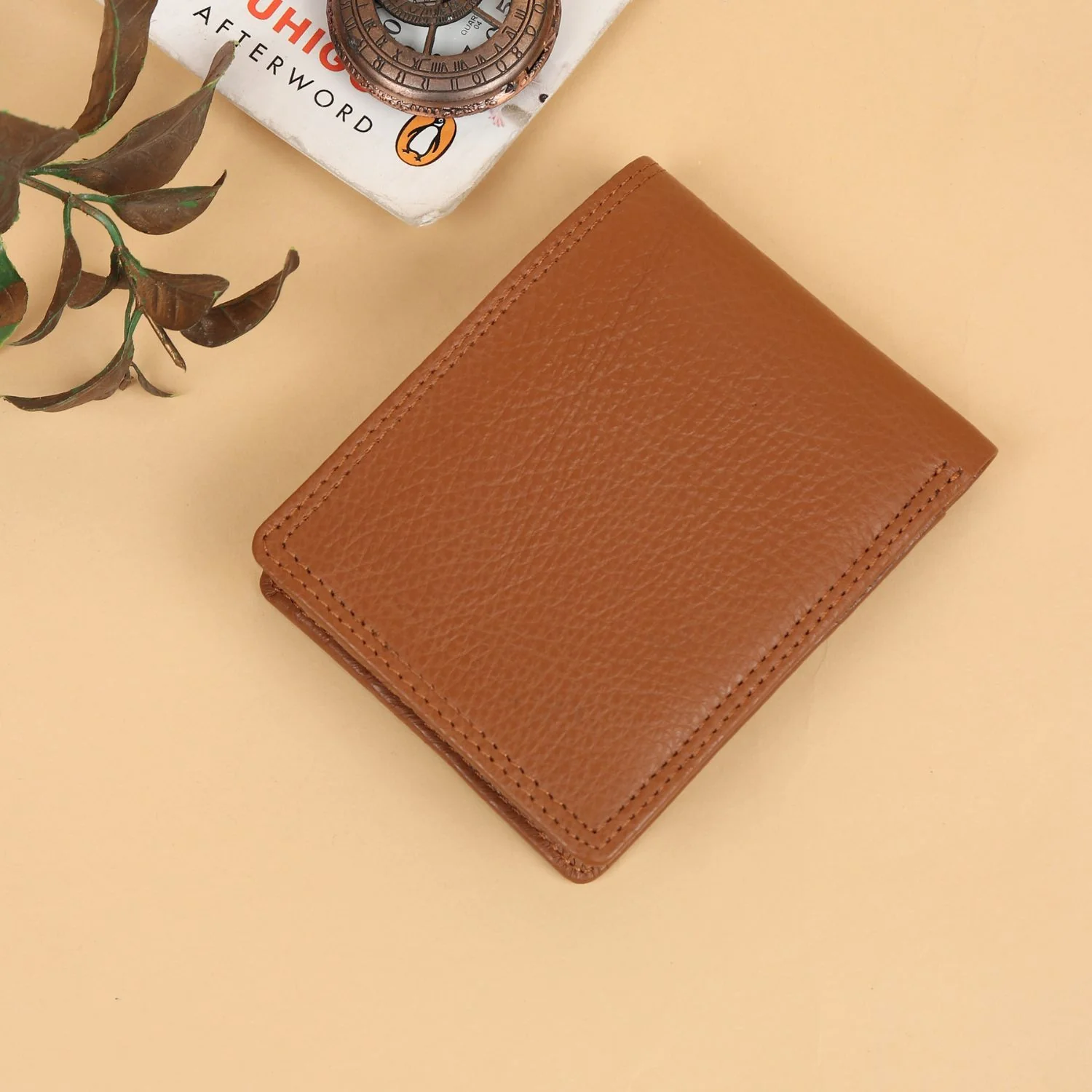 Signature Tan Genuine Leather Textured Wallet for Men - RFID Blocking, Slim Bifold Wallet with 8 Compartments - Image 3