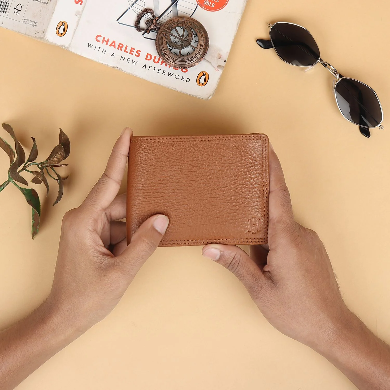 Signature Tan Genuine Leather Textured Wallet for Men - RFID Blocking, Slim Bifold Wallet with 8 Compartments - Image 5