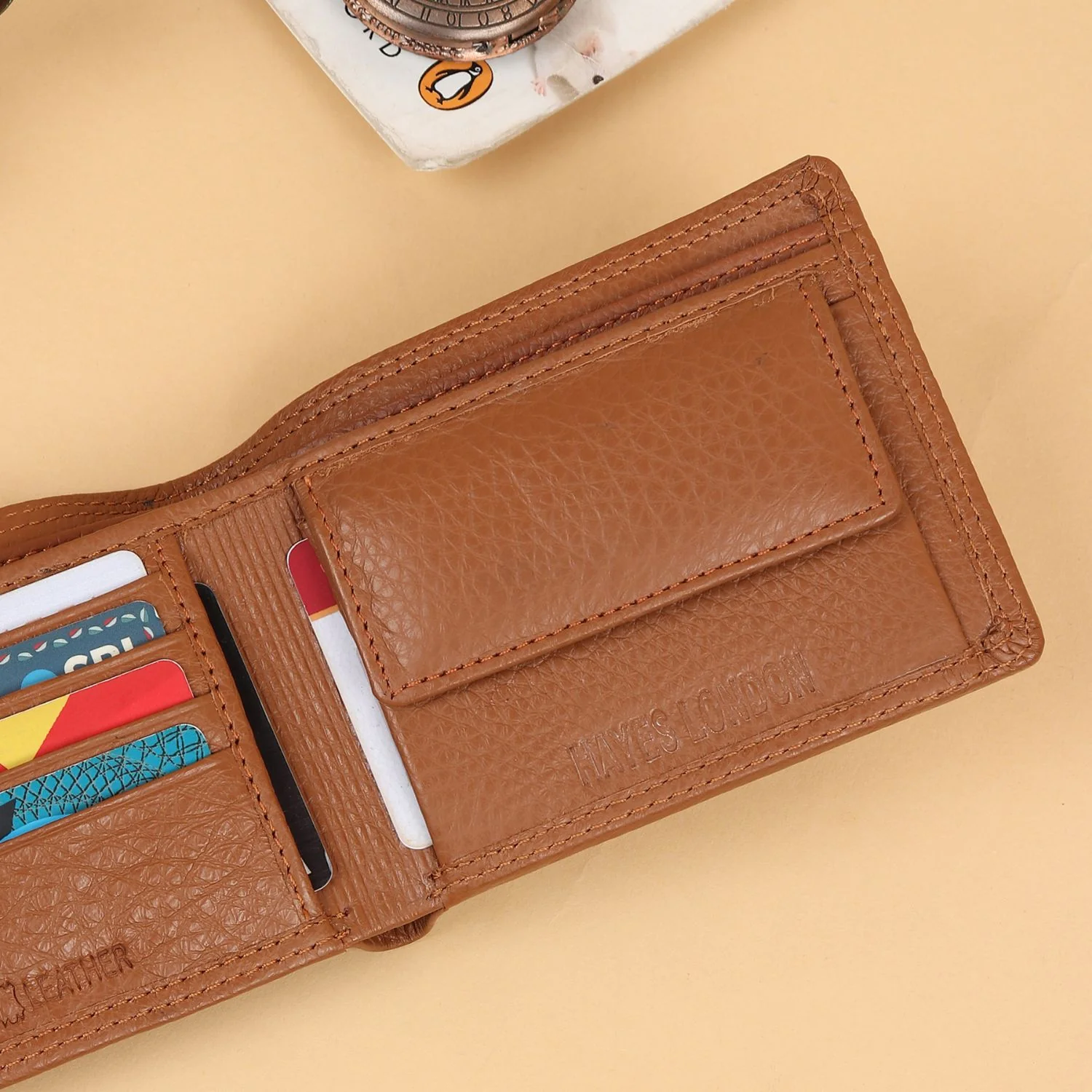 Signature Tan Genuine Leather Textured Wallet for Men - RFID Blocking, Slim Bifold Wallet with 8 Compartments - Image 9