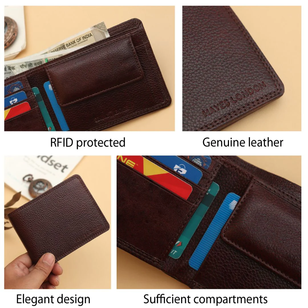 Signature Brown Genuine Leather Textured Wallet for Men - RFID Blocking, Slim Bifold Wallet with 8 Compartments - Image 4