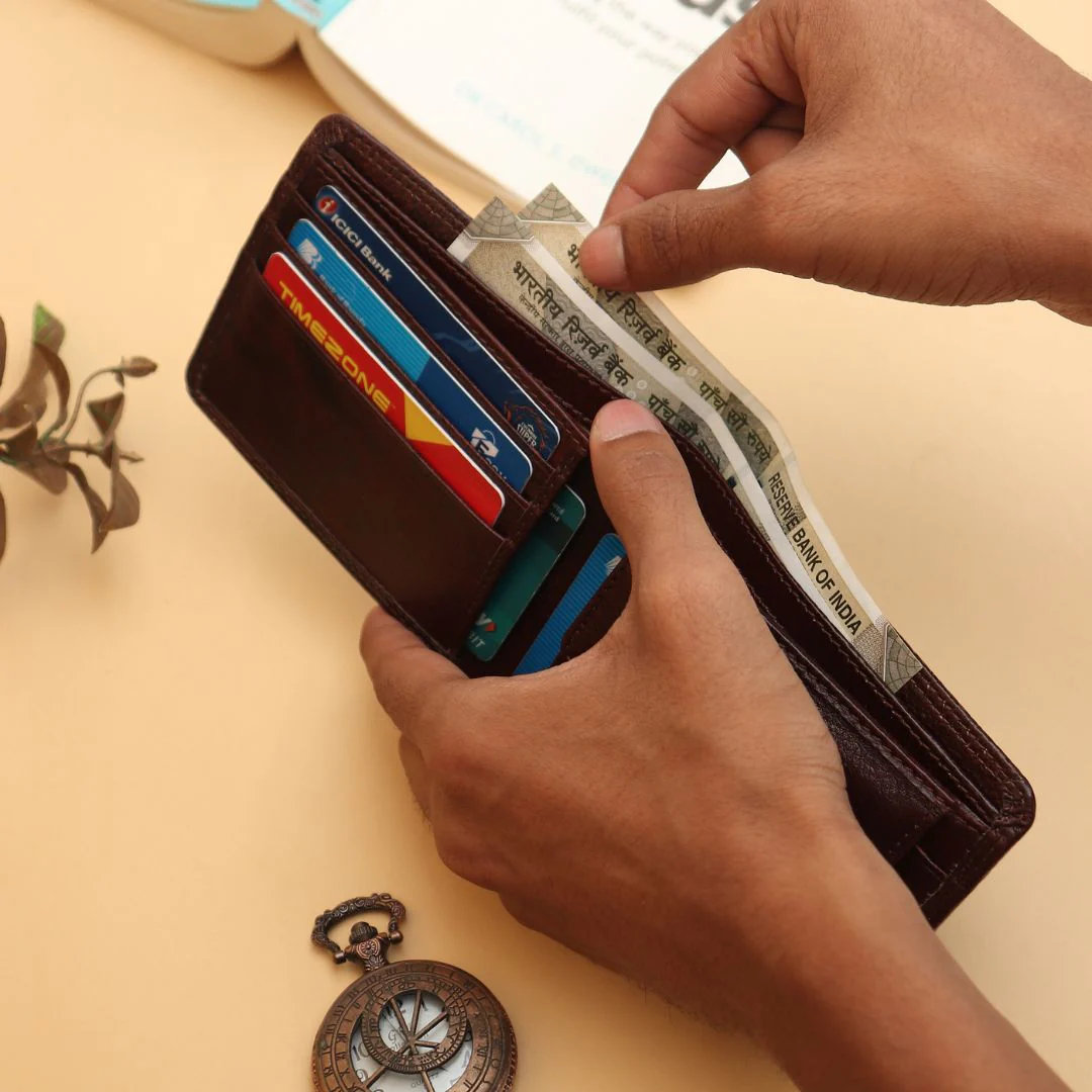 Signature Brown Genuine Leather Textured Wallet for Men - RFID Blocking, Slim Bifold Wallet with 8 Compartments - Image 7