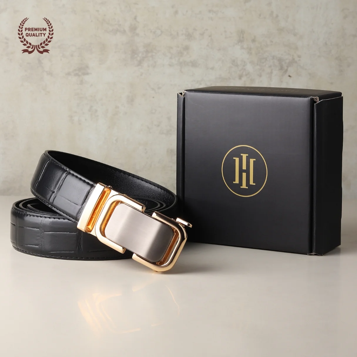 Sparta Auto-Lock No-Hole Genuine Leather Belt for Men – Micro-Adjustable Smart Ratchet Belt for Formal & Business Wear (Textured Black with Gold Buckle) - Image 11