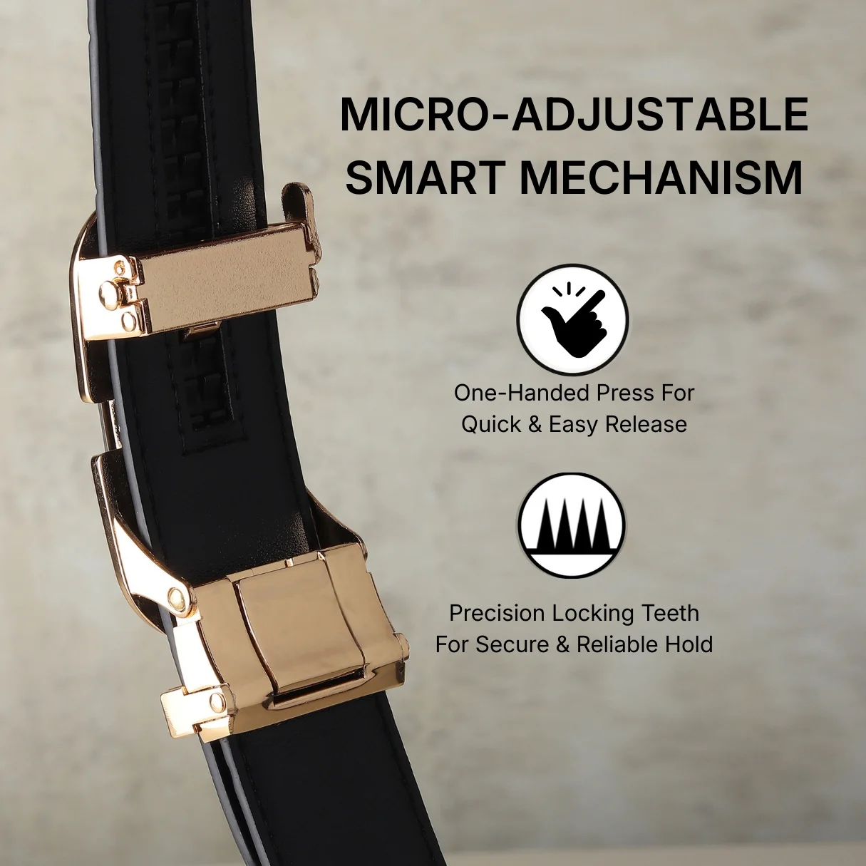 Sparta Auto-Lock No-Hole Genuine Leather Belt for Men – Micro-Adjustable Smart Ratchet Belt for Formal & Business Wear (Textured Black with Gold Buckle) - Image 8
