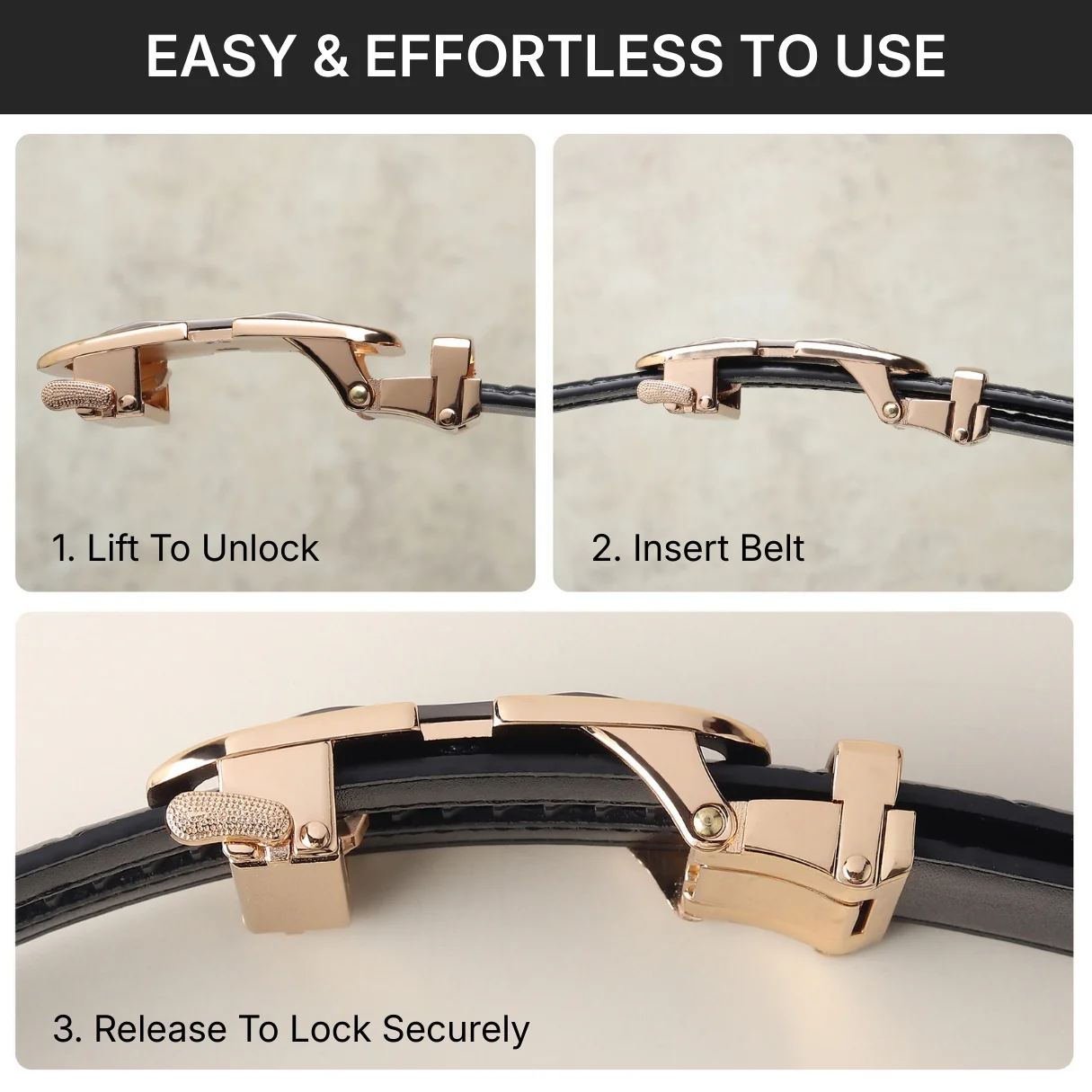 Sparta Auto-Lock No-Hole Genuine Leather Belt for Men – Micro-Adjustable Smart Ratchet Belt for Formal & Business Wear (Textured Black with Gold Buckle) - Image 9