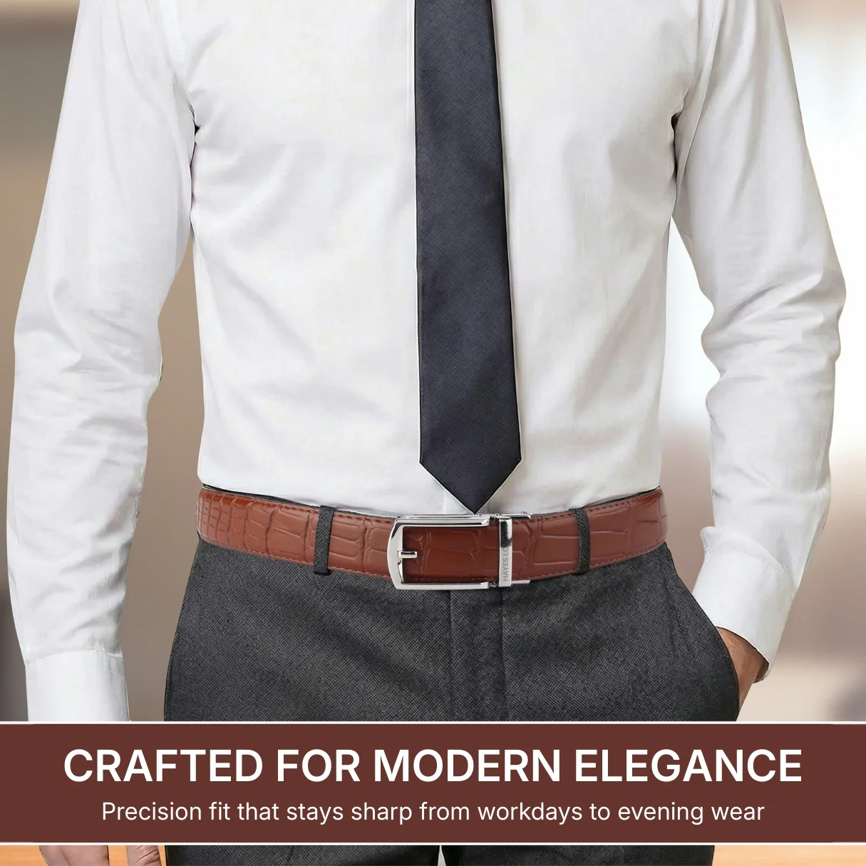 Sparta Silver Auto-Lock No-Hole Genuine Leather Belt for Men – Micro-Adjustable Smart Ratchet Belt for Formal & Business Wear (Textured Brown) - Image 3