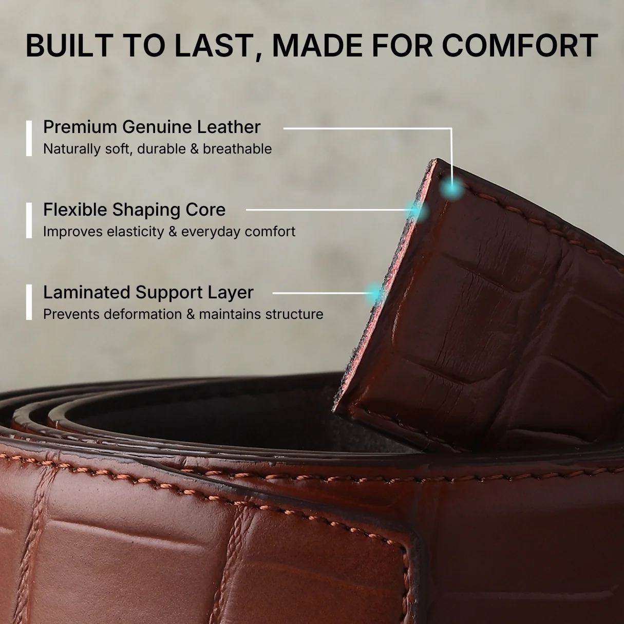 Sparta Silver Auto-Lock No-Hole Genuine Leather Belt for Men – Micro-Adjustable Smart Ratchet Belt for Formal & Business Wear (Textured Brown) - Image 6