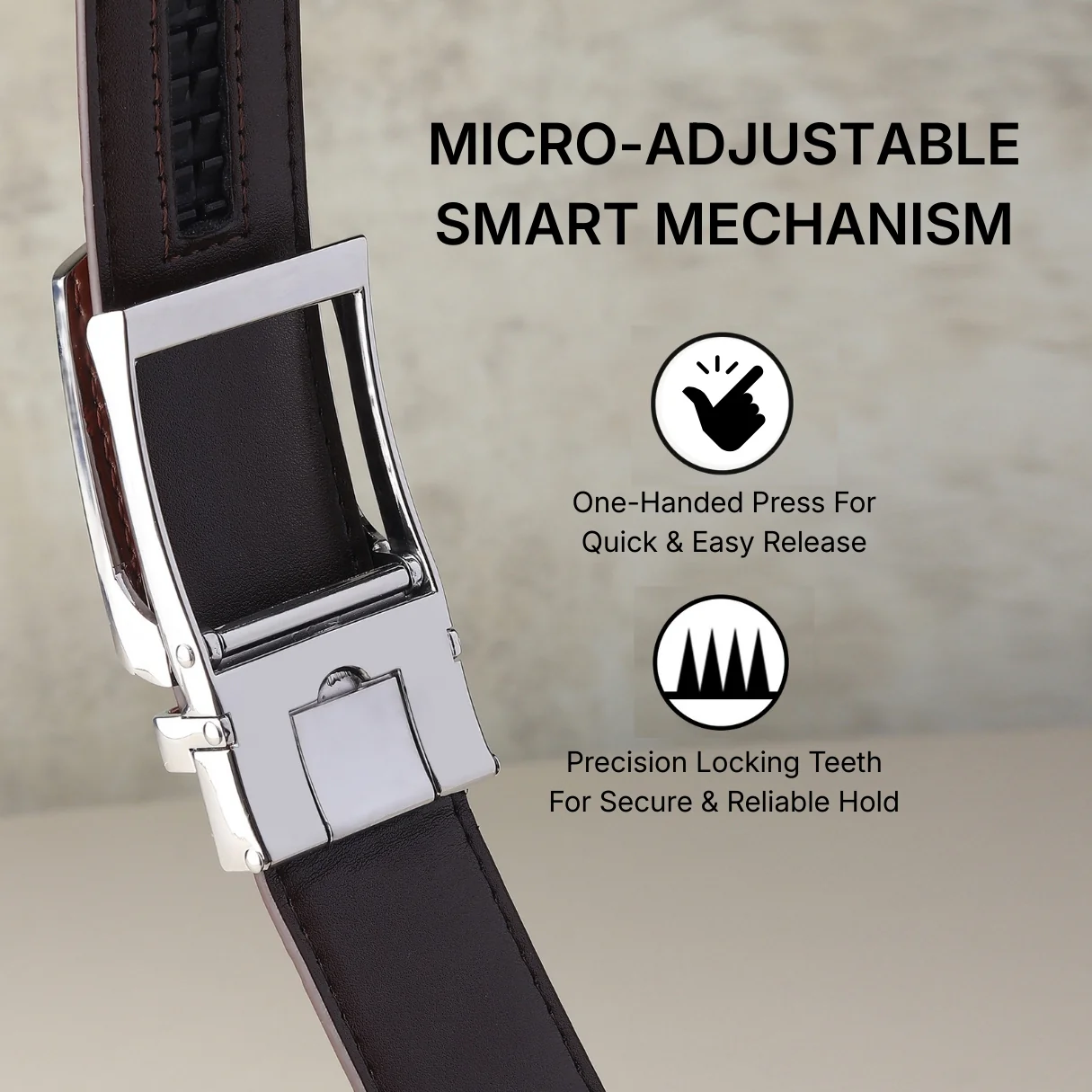 Sparta Silver Auto-Lock No-Hole Genuine Leather Belt for Men – Micro-Adjustable Smart Ratchet Belt for Formal & Business Wear (Textured Brown) - Image 8
