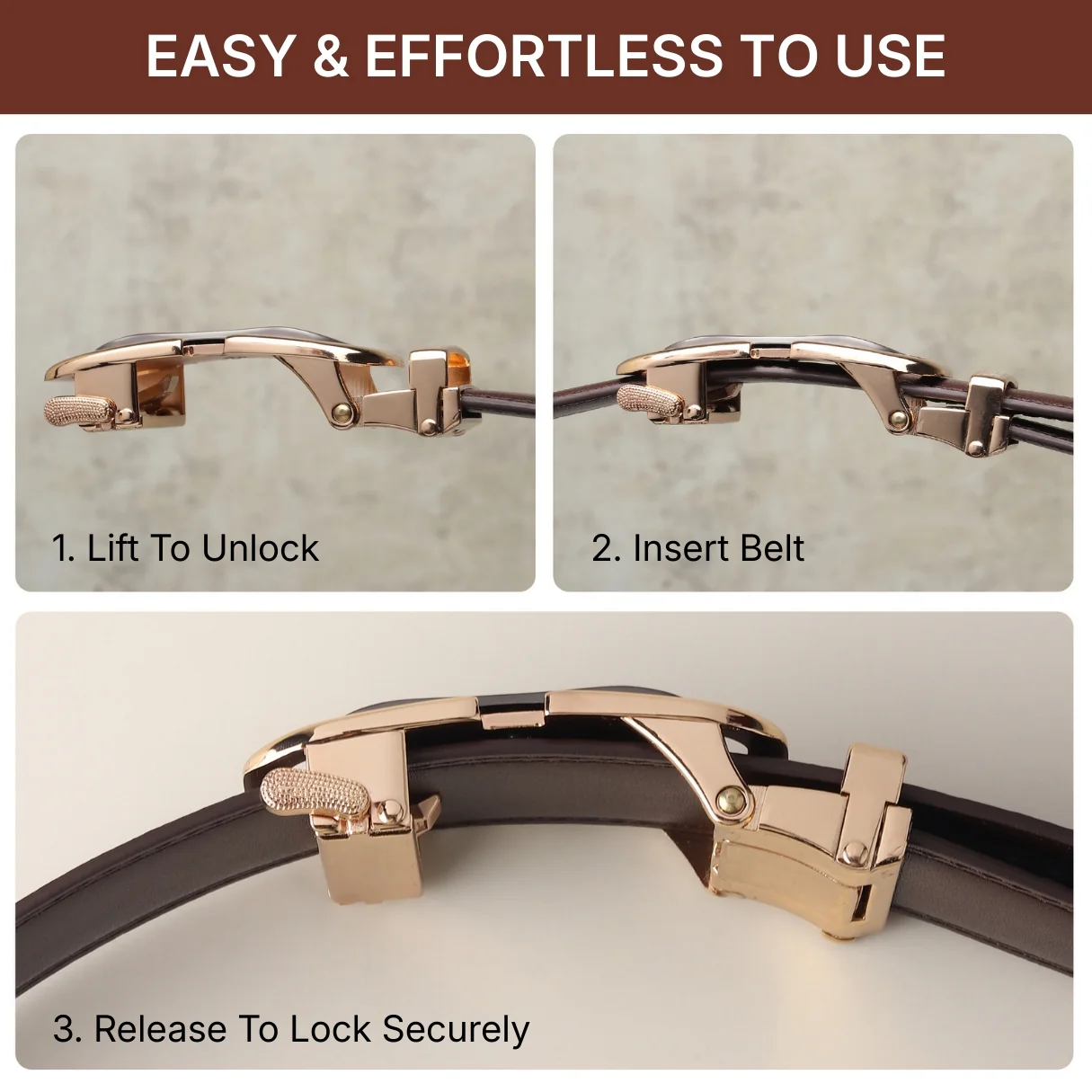Sparta Auto-Lock No-Hole Genuine Leather Belt for Men – Micro-Adjustable Smart Ratchet Belt for Formal & Business Wear (Textured Brown with Gold Buckle) - Image 21