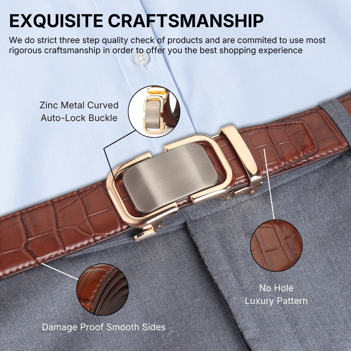 Sparta Auto-Lock No-Hole Genuine Leather Belt for Men – Micro-Adjustable Smart Ratchet Belt for Formal & Business Wear (Textured Brown with Gold Buckle) - Image 22