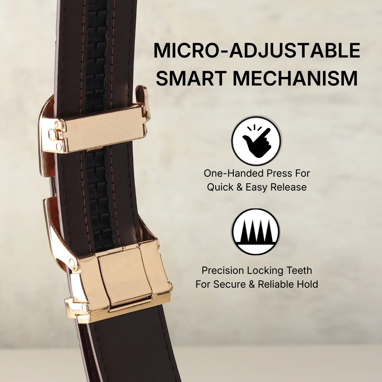 Sparta Auto-Lock No-Hole Genuine Leather Belt for Men – Micro-Adjustable Smart Ratchet Belt for Formal & Business Wear (Textured Brown with Gold Buckle) - Image 8