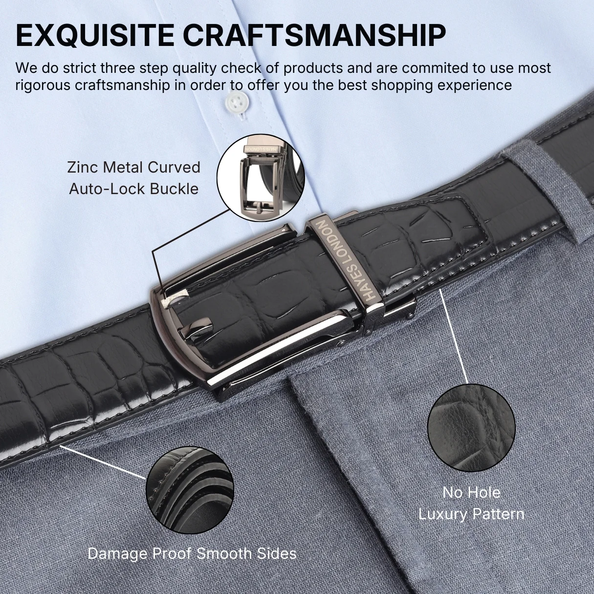 Sparta Grey Auto-Lock No-Hole Genuine Leather Belt for Men – Micro-Adjustable Smart Ratchet Belt for Formal, Office & Evening Wear (Textured Black) - Image 10