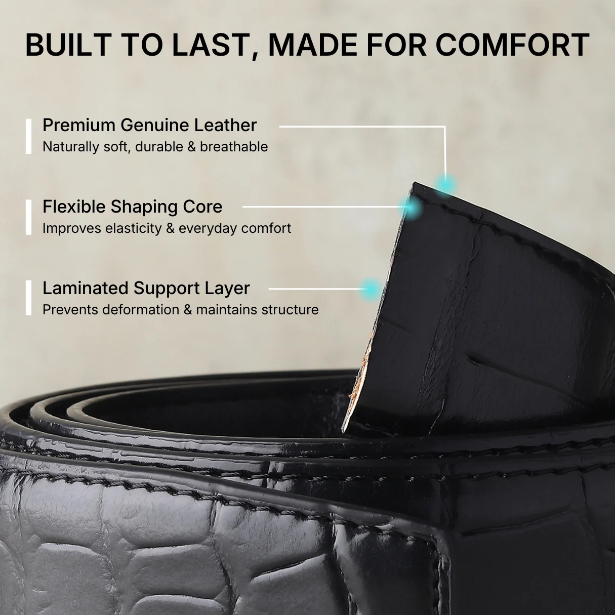 Sparta Grey Auto-Lock No-Hole Genuine Leather Belt for Men – Micro-Adjustable Smart Ratchet Belt for Formal, Office & Evening Wear (Textured Black) - Image 6