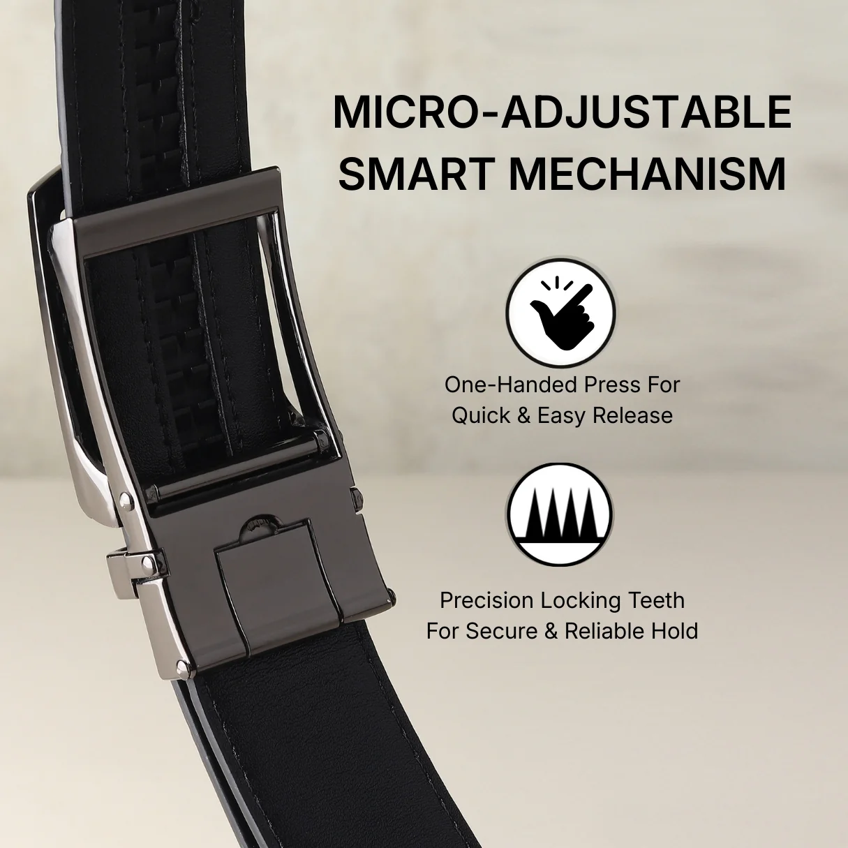 Sparta Grey Auto-Lock No-Hole Genuine Leather Belt for Men – Micro-Adjustable Smart Ratchet Belt for Formal, Office & Evening Wear (Textured Black) - Image 8