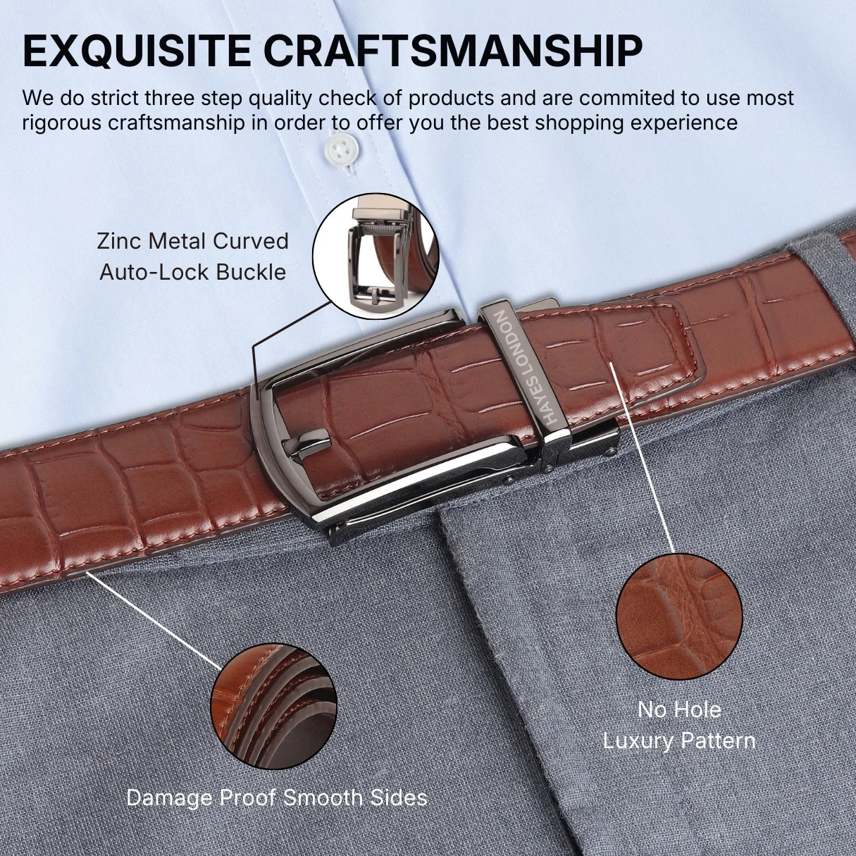 Sparta Grey Auto-Lock No-Hole Genuine Leather Belt for Men – Micro-Adjustable Smart Ratchet Belt for Formal, Office & Business Wear(Textured Brown) - Image 11
