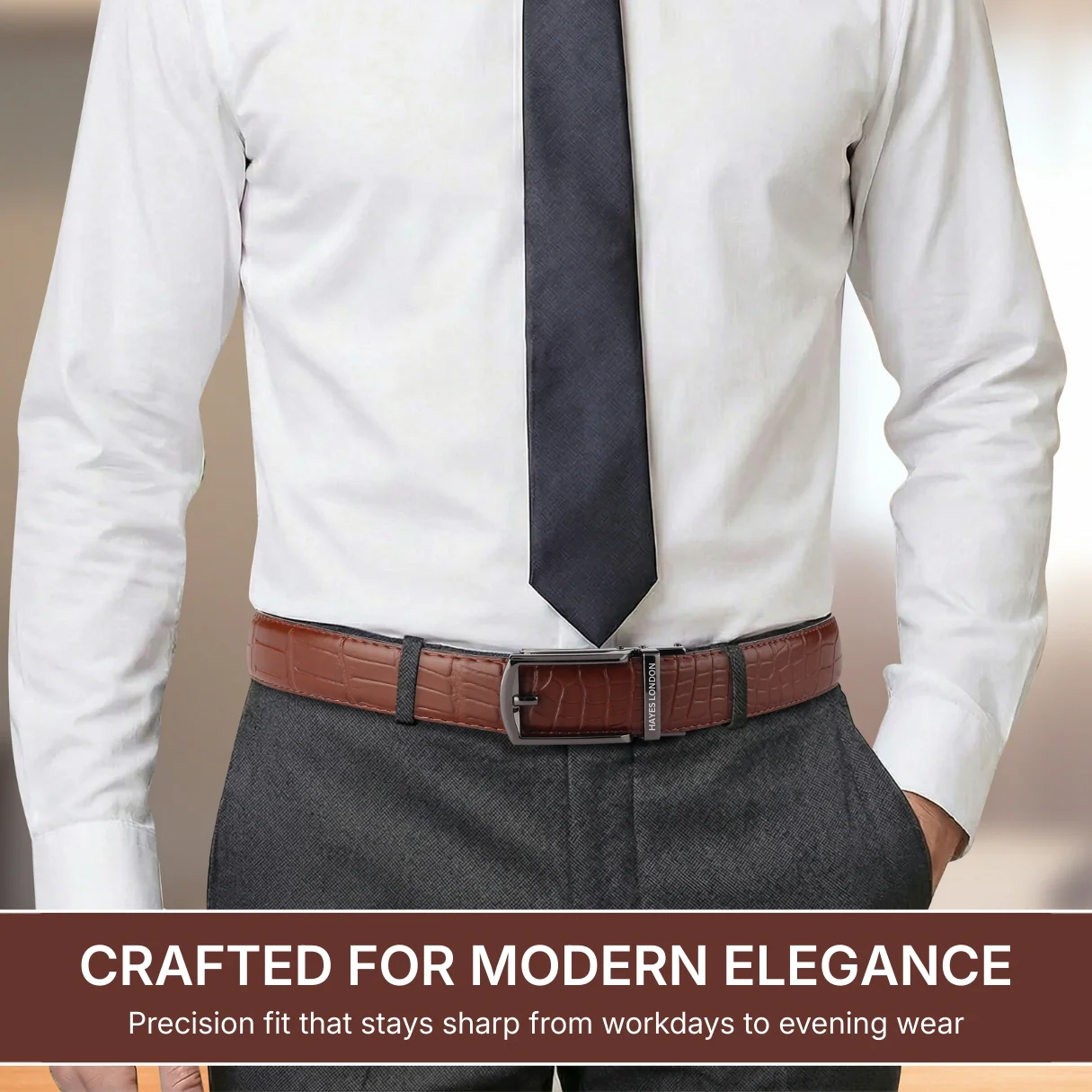 Sparta Grey Auto-Lock No-Hole Genuine Leather Belt for Men – Micro-Adjustable Smart Ratchet Belt for Formal, Office & Business Wear(Textured Brown) - Image 3
