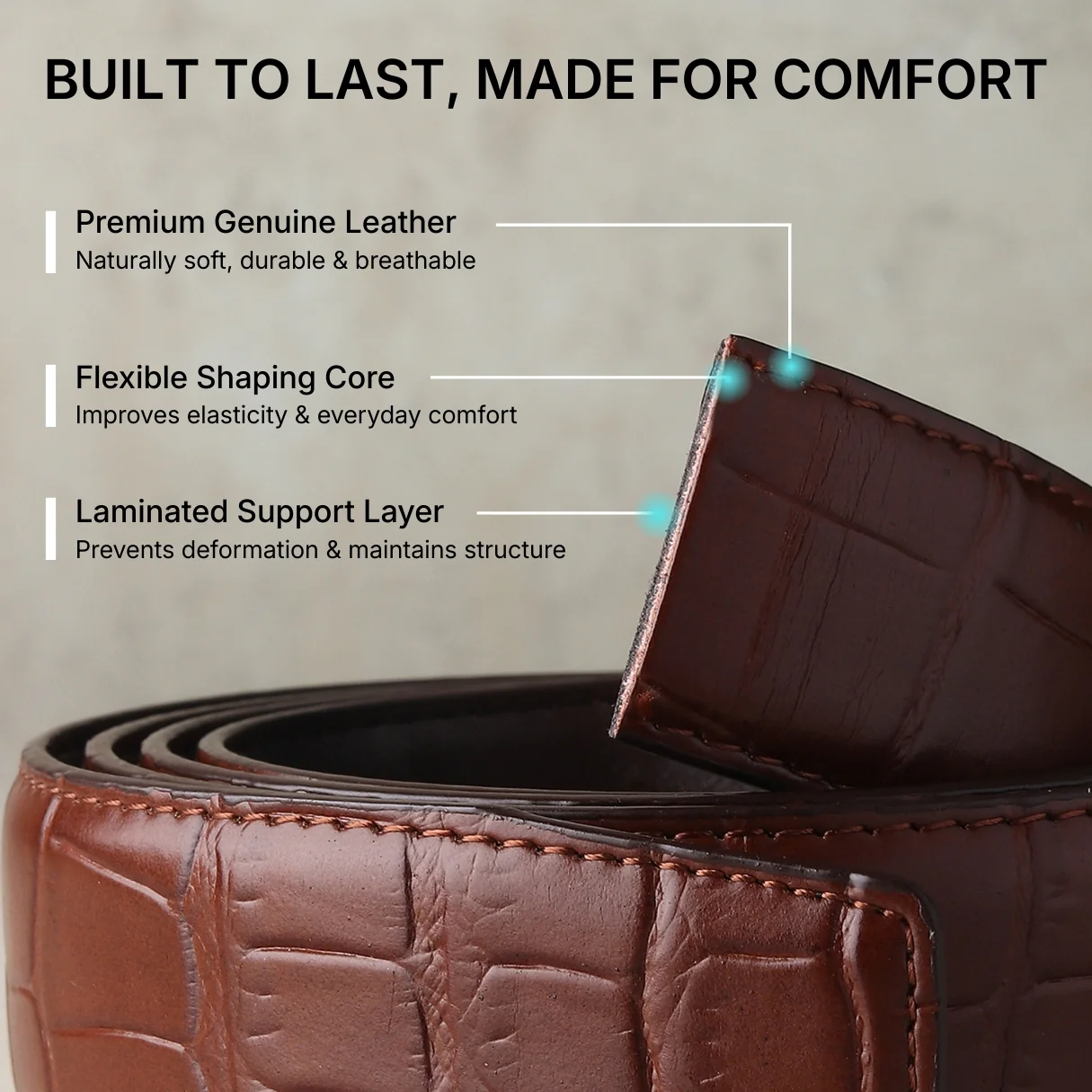 Sparta Grey Auto-Lock No-Hole Genuine Leather Belt for Men – Micro-Adjustable Smart Ratchet Belt for Formal, Office & Business Wear(Textured Brown) - Image 6