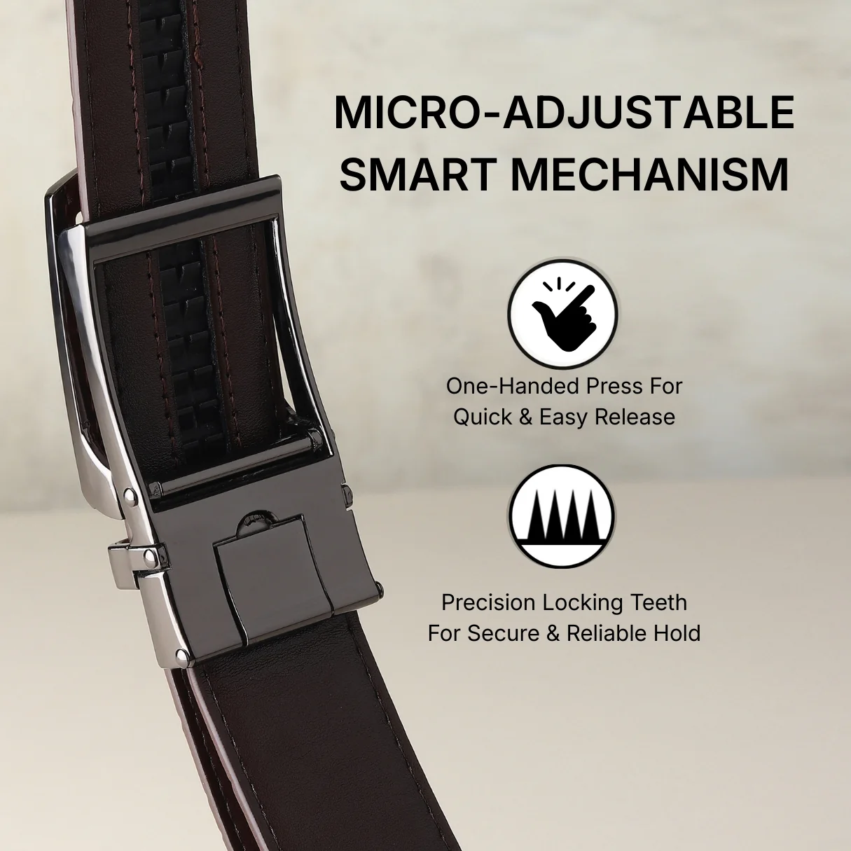 Sparta Grey Auto-Lock No-Hole Genuine Leather Belt for Men – Micro-Adjustable Smart Ratchet Belt for Formal, Office & Business Wear(Textured Brown) - Image 8