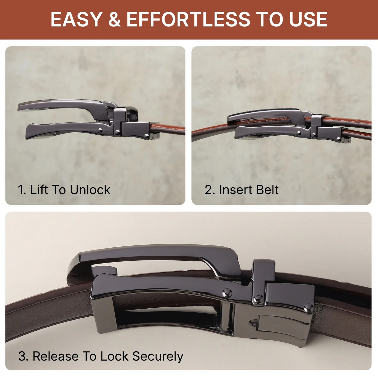 Sparta Grey Auto-Lock No-Hole Genuine Leather Belt for Men – Micro-Adjustable Smart Ratchet Belt for Formal, Office & Business Wear(Textured Brown) - Image 9