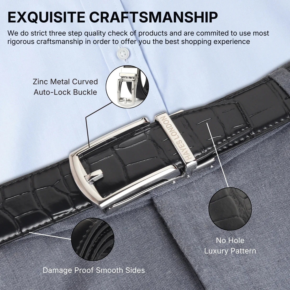 Sparta Silver Auto-Lock No-Hole Genuine Leather Belt for Men – Micro-Adjustable Smart Ratchet Belt for Formal & Business Wear (Textured Black) - Image 11
