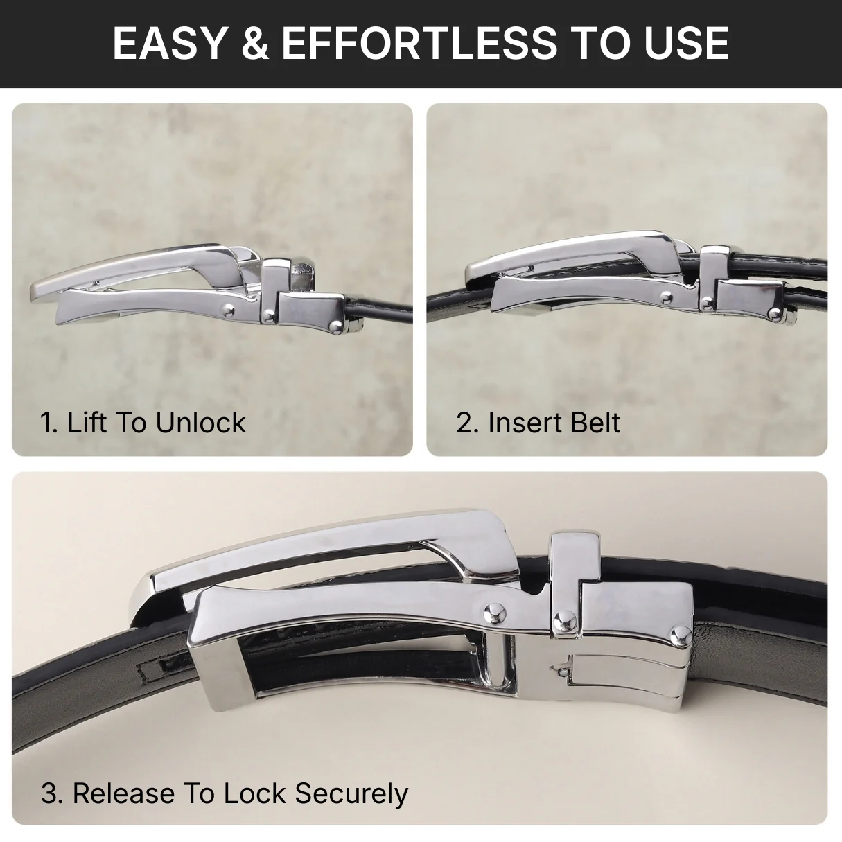 Sparta Silver Auto-Lock No-Hole Genuine Leather Belt for Men – Micro-Adjustable Smart Ratchet Belt for Formal & Business Wear (Textured Black) - Image 9