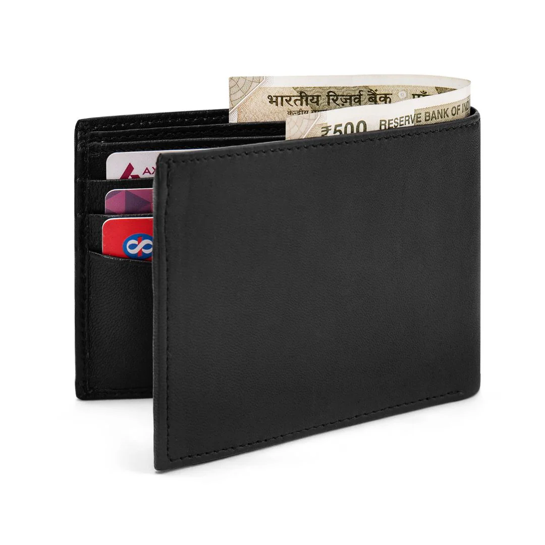 Stud Black Genuine Leather Wallet for Men - RFID Blocking, Slim Bifold Wallet with 8 Compartments - Image 11