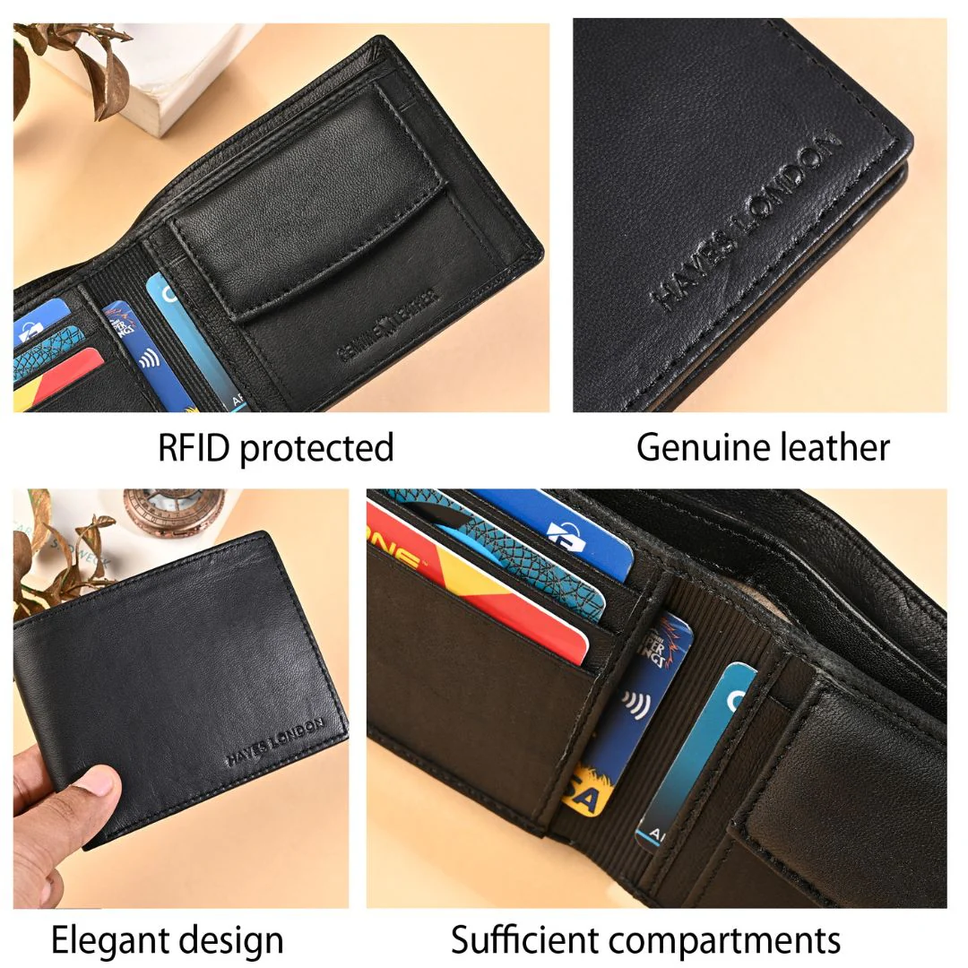 Stud Black Genuine Leather Wallet for Men - RFID Blocking, Slim Bifold Wallet with 8 Compartments - Image 4