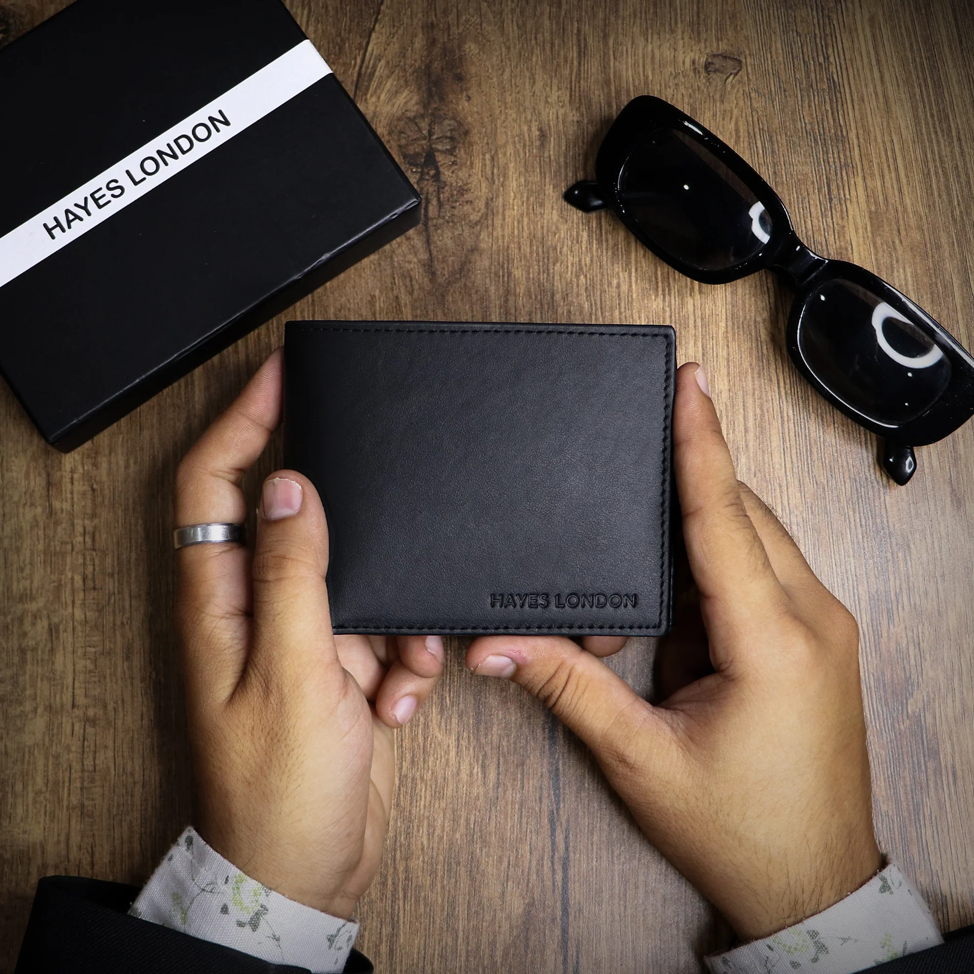 Stud Black Genuine Leather Wallet for Men - RFID Blocking, Slim Bifold Wallet with 8 Compartments - Image 5
