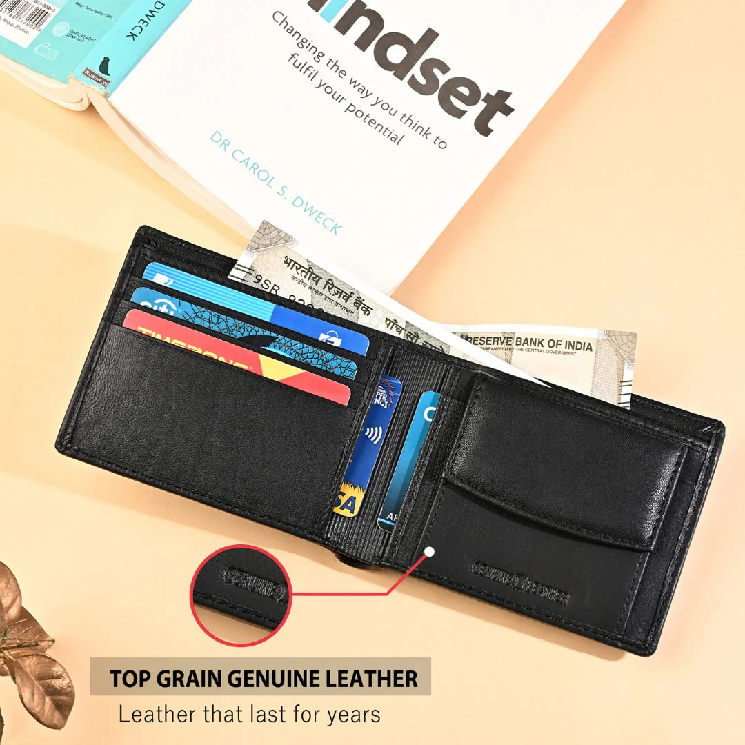 Stud Black Genuine Leather Wallet for Men - RFID Blocking, Slim Bifold Wallet with 8 Compartments - Image 6
