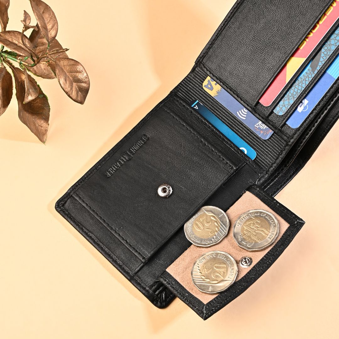 Stud Black Genuine Leather Wallet for Men - RFID Blocking, Slim Bifold Wallet with 8 Compartments - Image 8