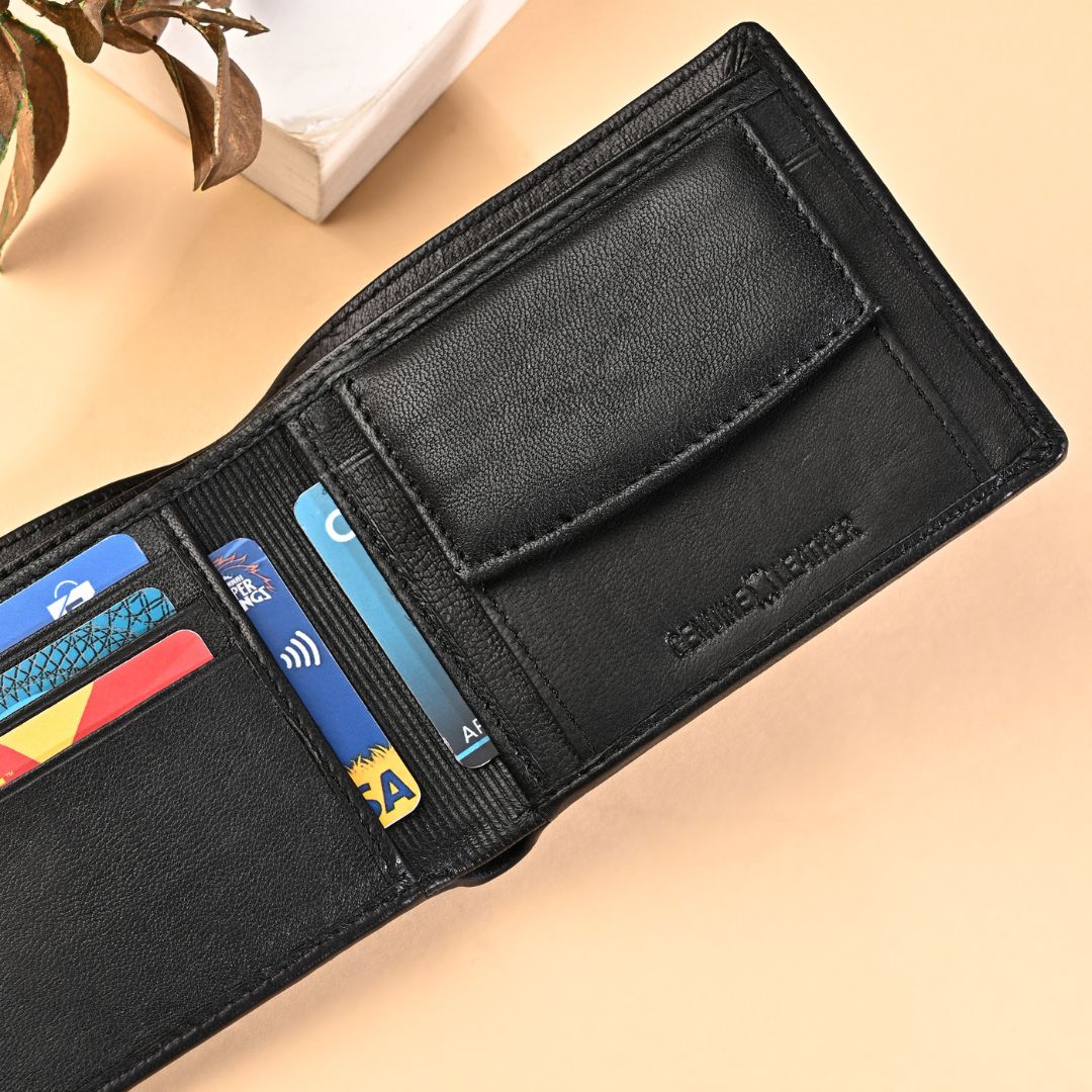Stud Black Genuine Leather Wallet for Men - RFID Blocking, Slim Bifold Wallet with 8 Compartments - Image 9
