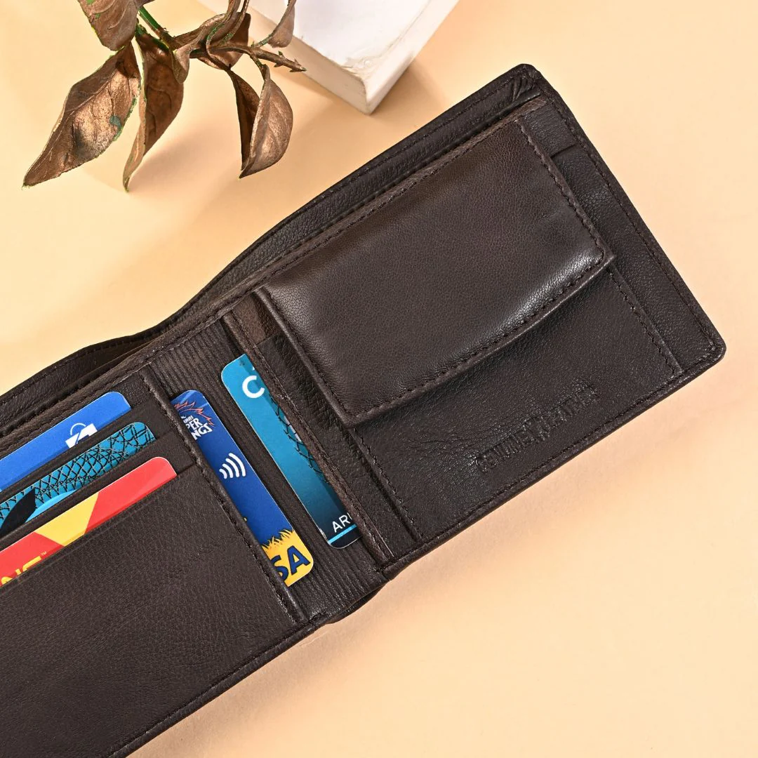 Stud Brown Genuine Leather Wallet for Men - RFID Blocking, Slim Bifold Wallet with 8 Compartments - Image 10
