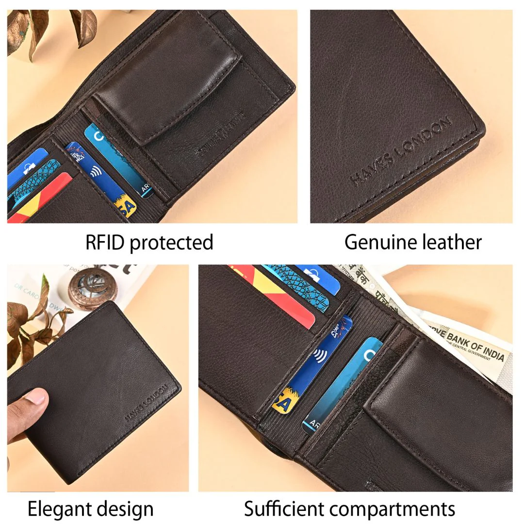 Stud Brown Genuine Leather Wallet for Men - RFID Blocking, Slim Bifold Wallet with 8 Compartments - Image 4