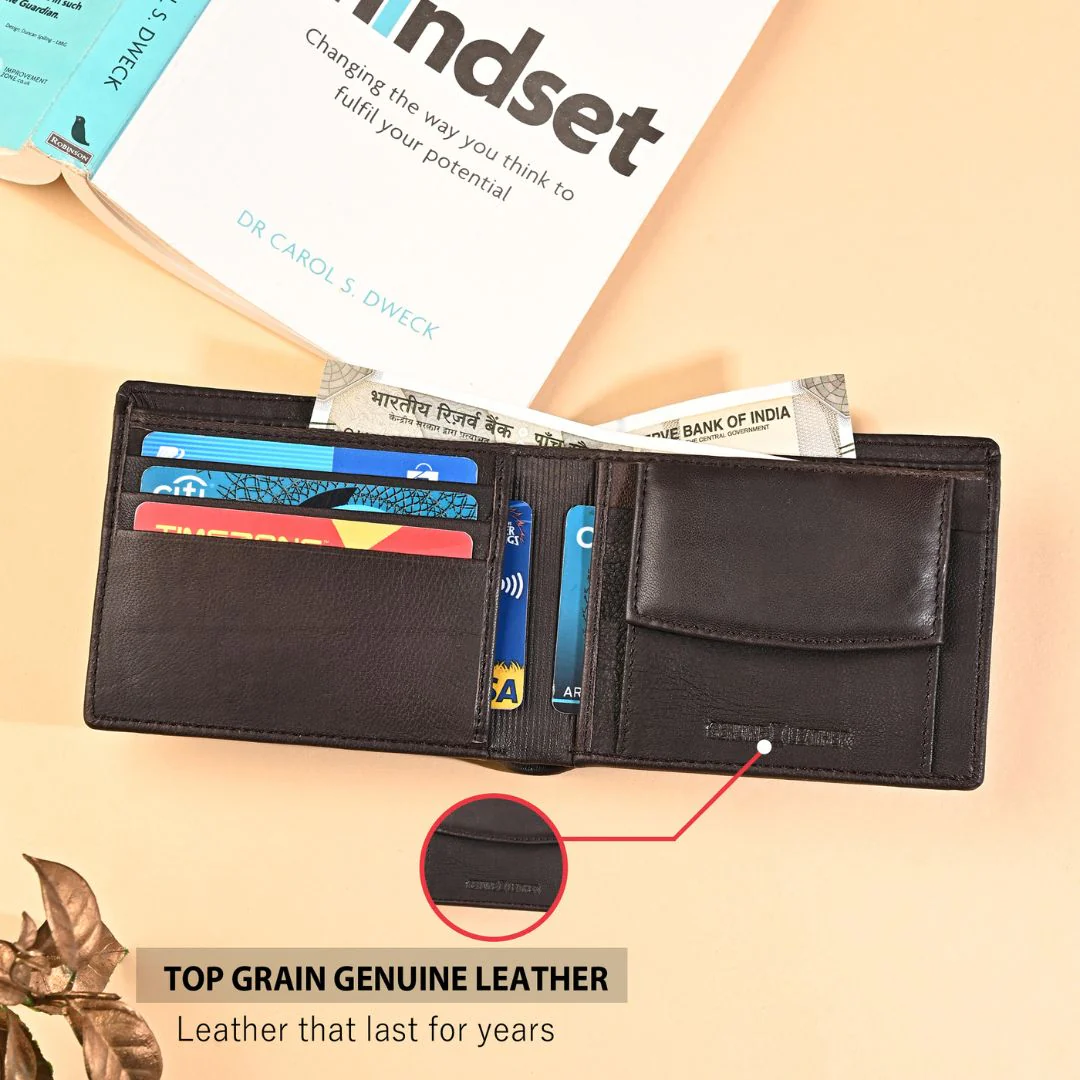 Stud Brown Genuine Leather Wallet for Men - RFID Blocking, Slim Bifold Wallet with 8 Compartments - Image 6