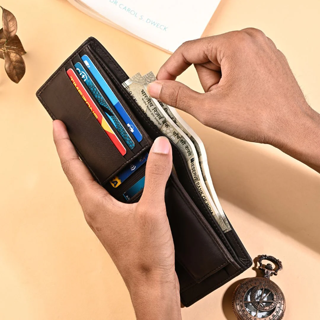 Stud Brown Genuine Leather Wallet for Men - RFID Blocking, Slim Bifold Wallet with 8 Compartments - Image 7