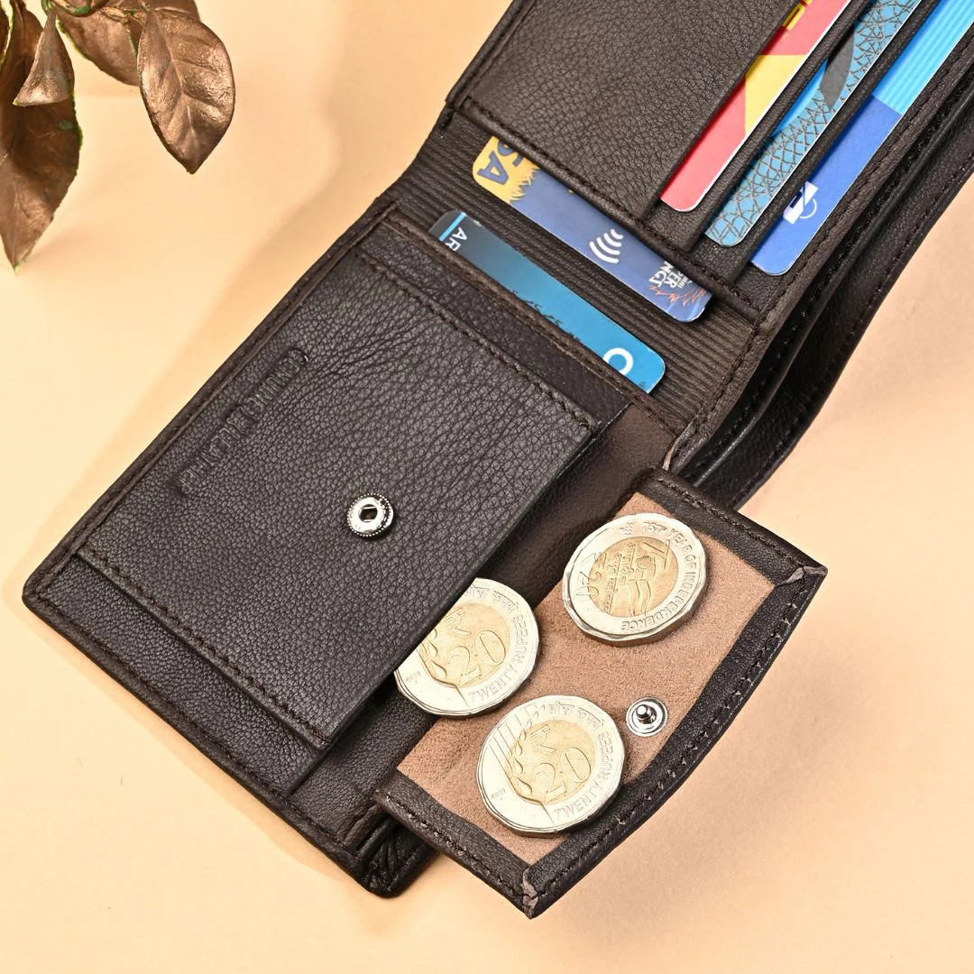 Stud Brown Genuine Leather Wallet for Men - RFID Blocking, Slim Bifold Wallet with 8 Compartments - Image 8
