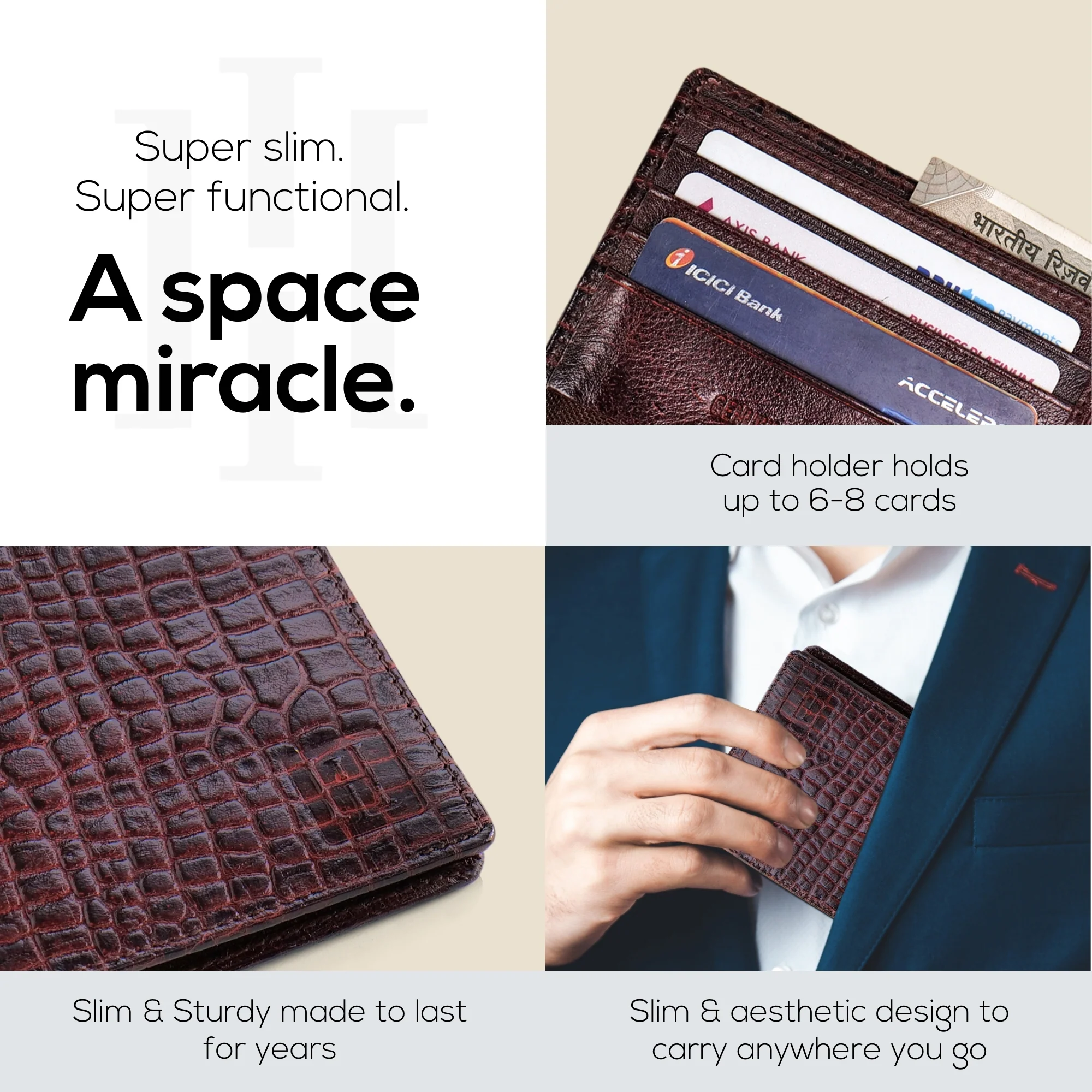 The Gator Brown Genuine Leather Wallet for Men – RFID Blocking, Original Bifold Wallet with 8 Compartments - Image 3