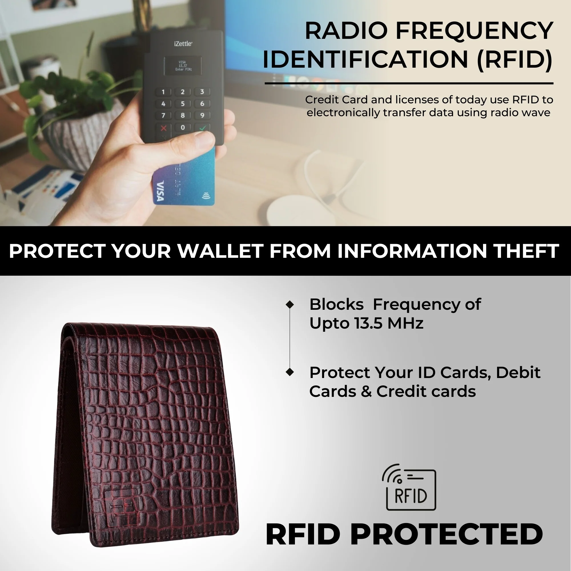 The Gator Brown Genuine Leather Wallet for Men – RFID Blocking, Original Bifold Wallet with 8 Compartments - Image 6