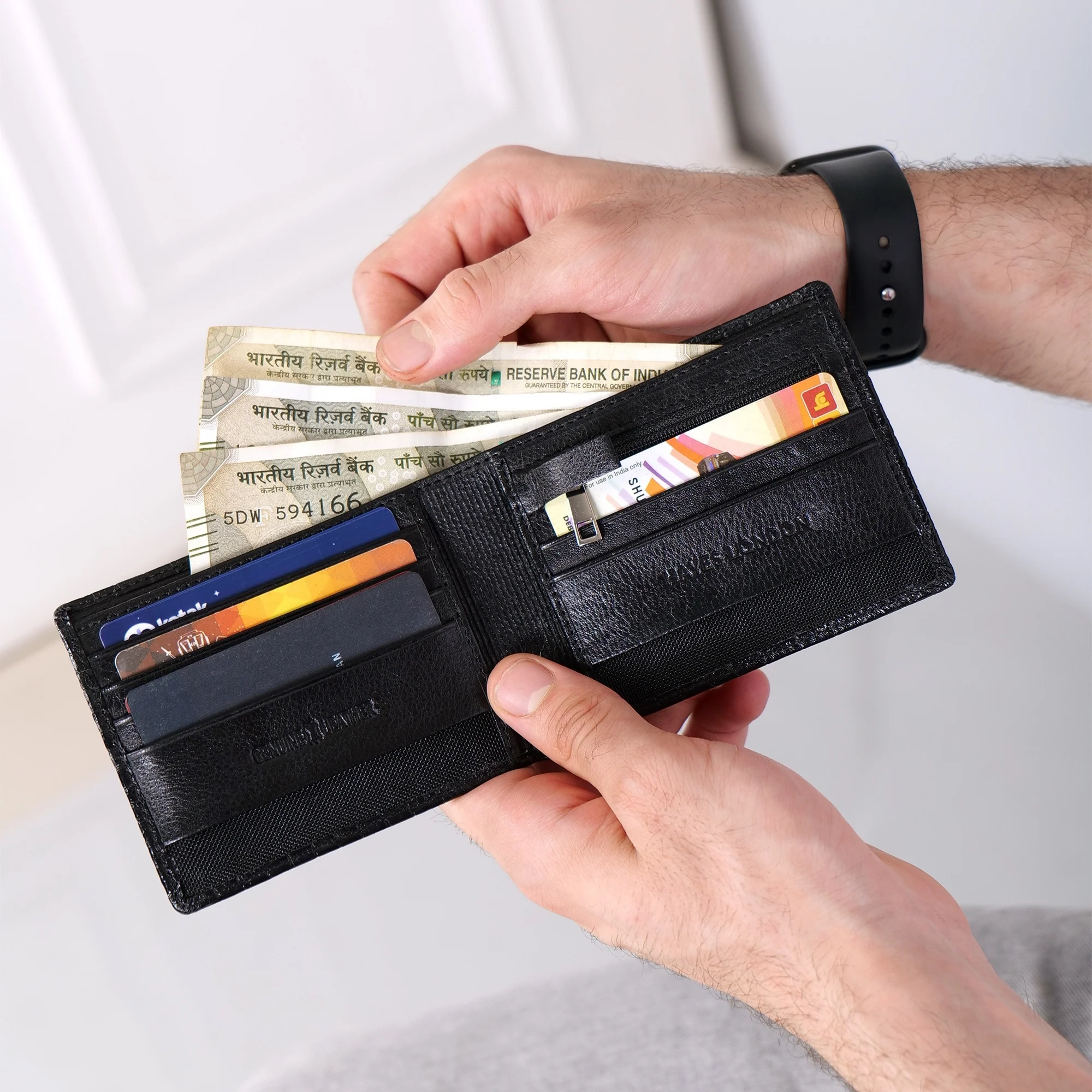 The Gator Black Genuine Leather Wallet for Men – RFID Blocking, Original Bifold Wallet with 8 Compartments - Image 6