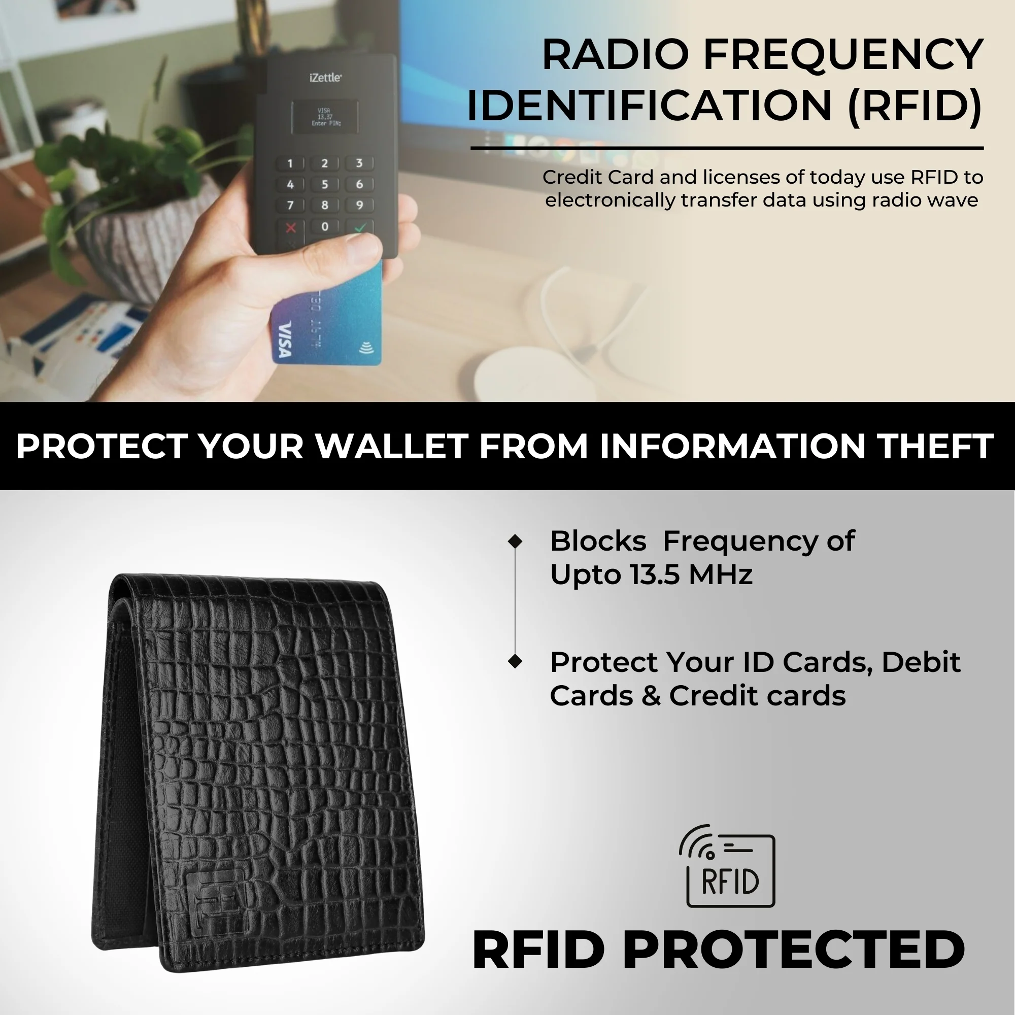 The Gator Black Genuine Leather Wallet for Men – RFID Blocking, Original Bifold Wallet with 8 Compartments - Image 9