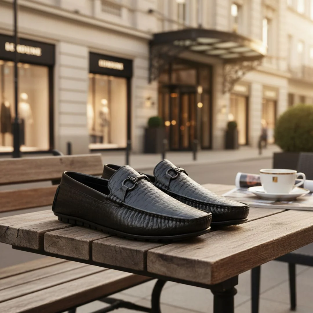 Torque Driving Loafers – Black Woven Embossed Genuine Leather Men’s Shoes - Image 14