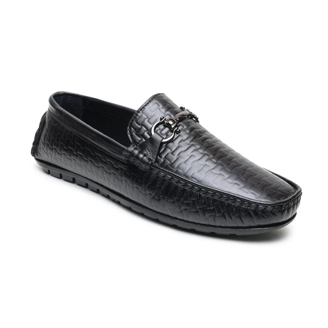 Torque Driving Loafers – Black Woven Embossed Genuine Leather Men’s Shoes - Image 6