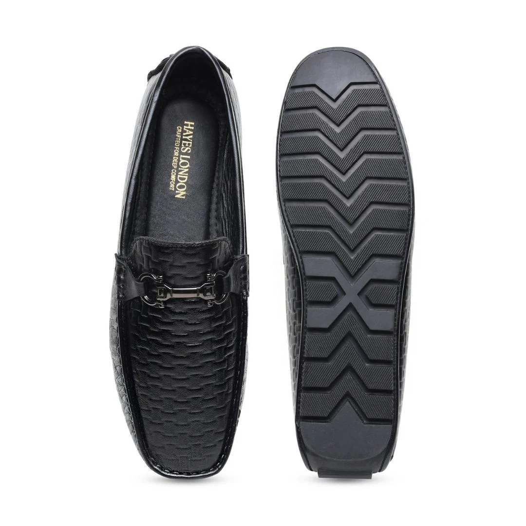 Torque Driving Loafers – Black Woven Embossed Genuine Leather Men’s Shoes - Image 9