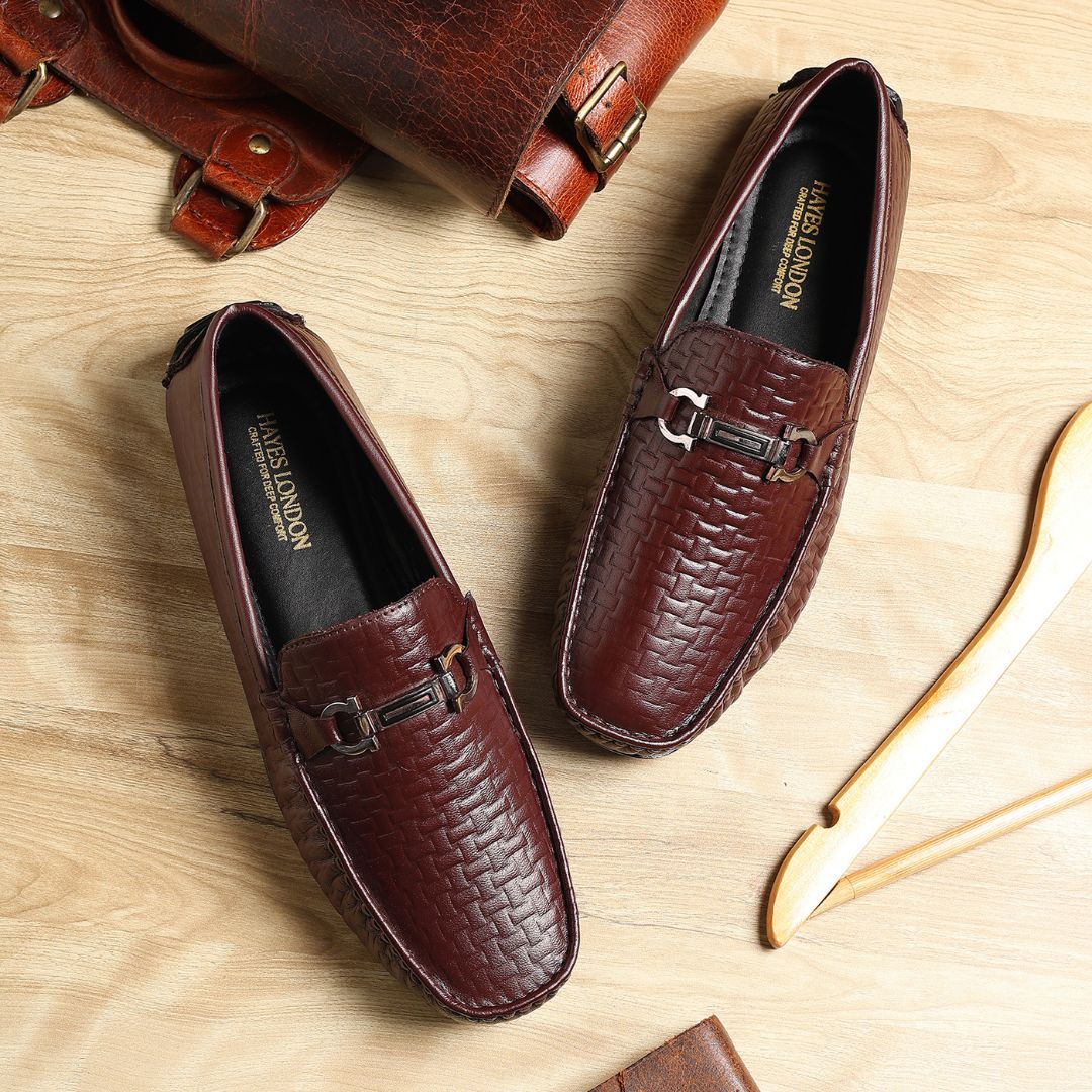 Torque Driving Loafers – Brown Woven Embossed Genuine Leather Men’s Shoes - Image 12