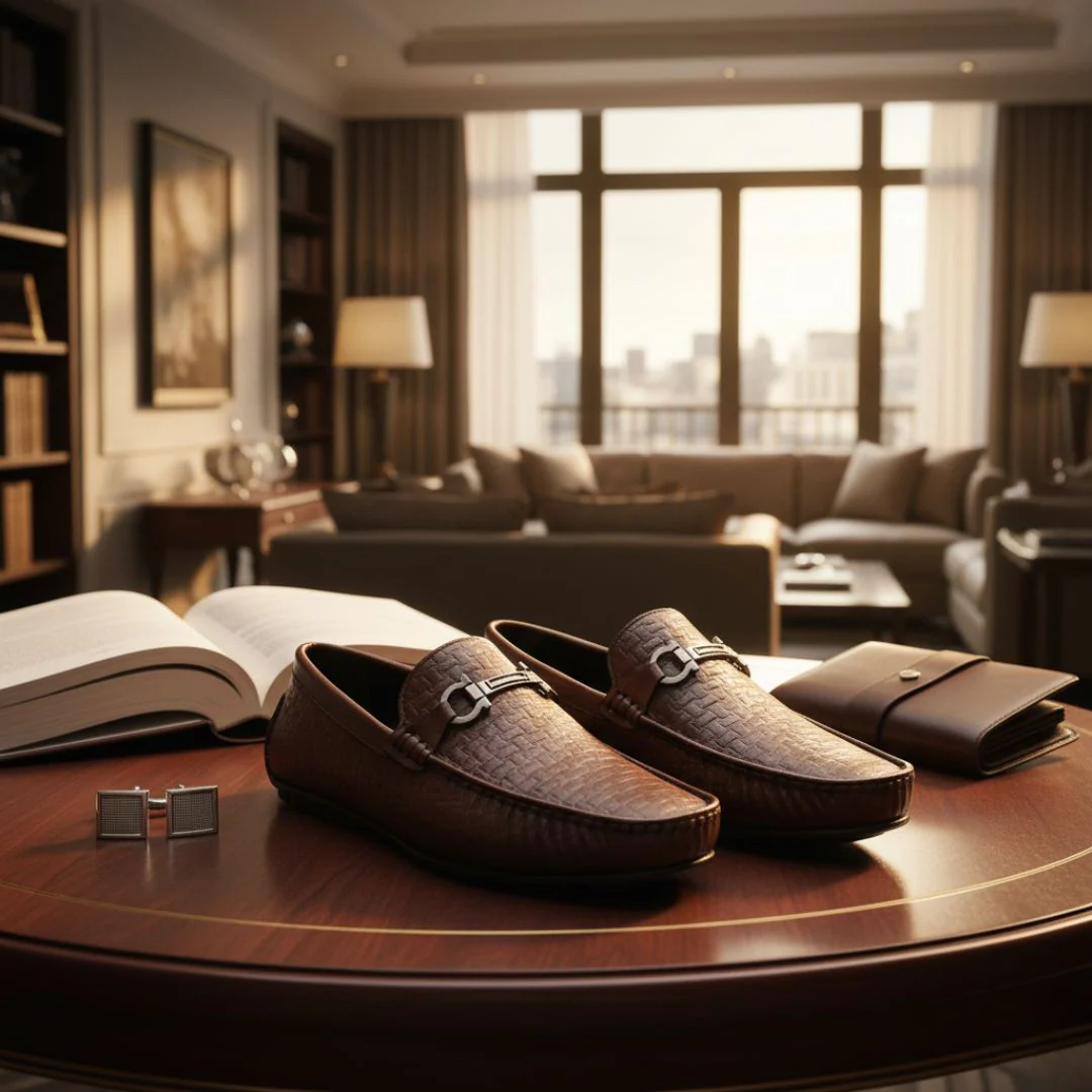 Torque Driving Loafers – Brown Woven Embossed Genuine Leather Men’s Shoes - Image 14