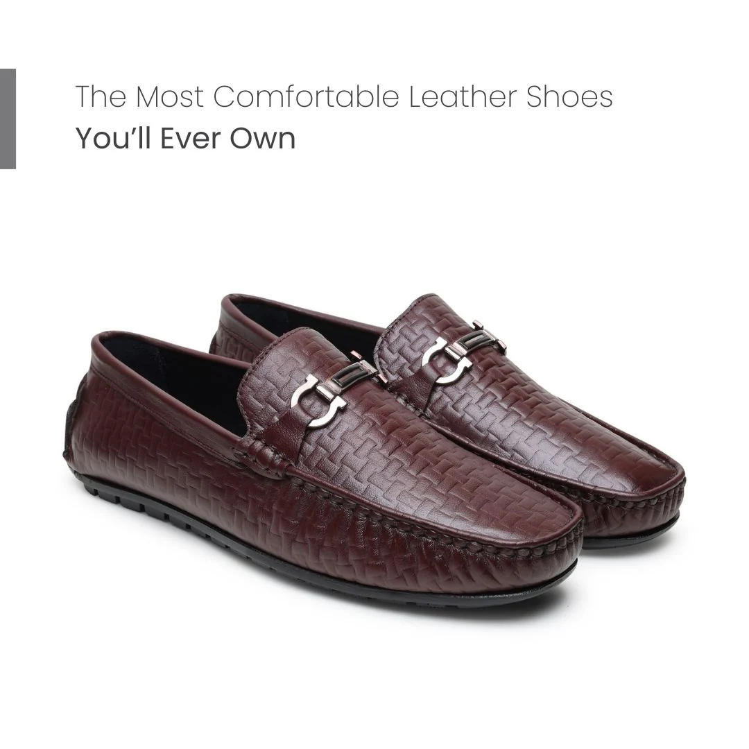 Torque Driving Loafers – Brown Woven Embossed Genuine Leather Men’s Shoes - Image 4