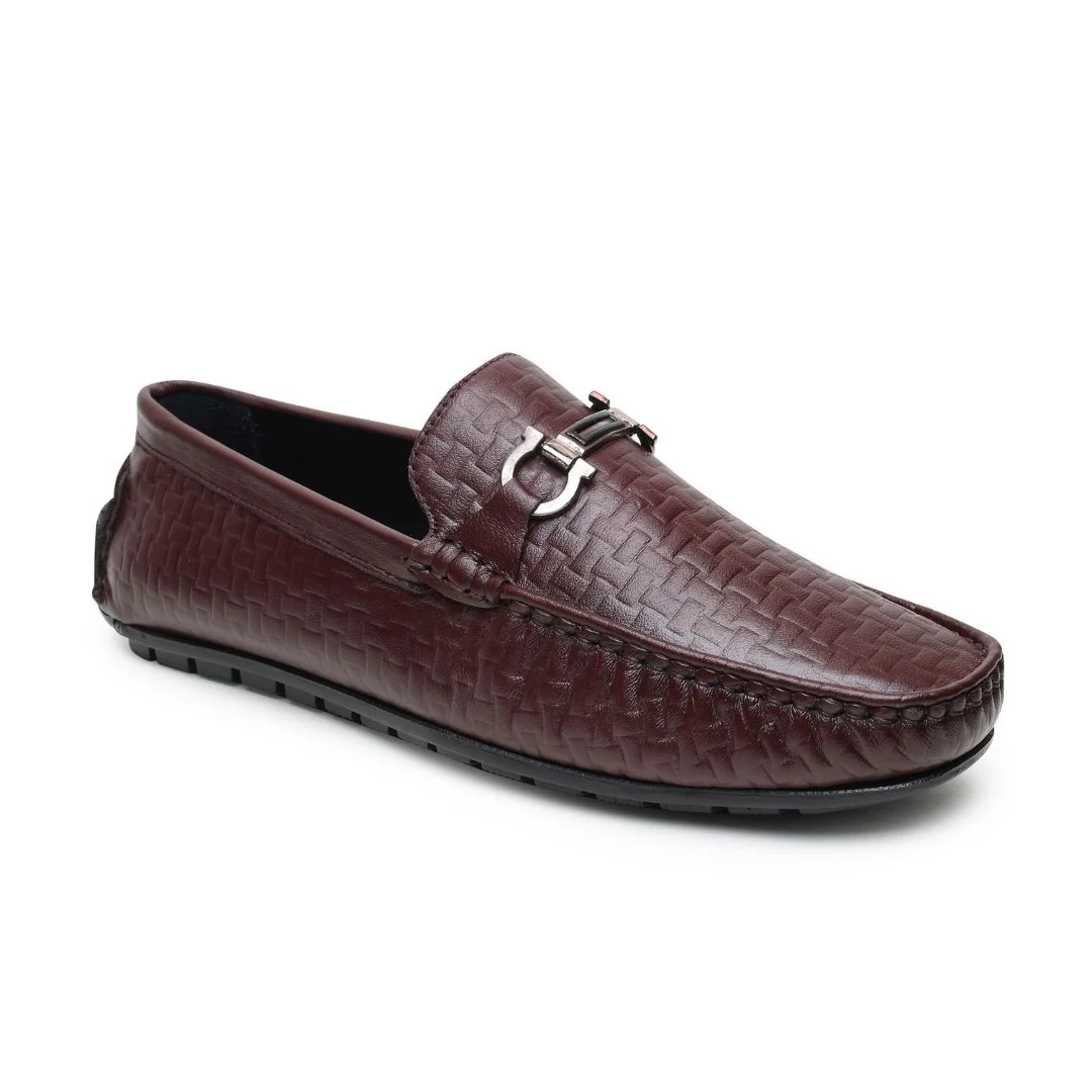 Torque Driving Loafers – Brown Woven Embossed Genuine Leather Men’s Shoes - Image 6