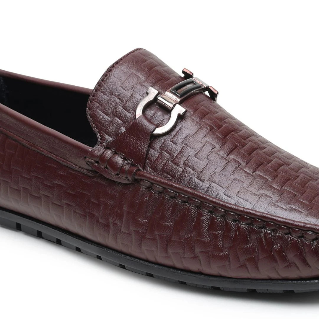 Torque Driving Loafers – Brown Woven Embossed Genuine Leather Men’s Shoes - Image 7