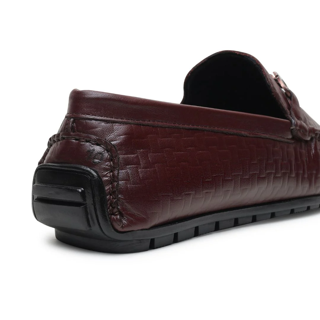 Torque Driving Loafers – Brown Woven Embossed Genuine Leather Men’s Shoes - Image 9