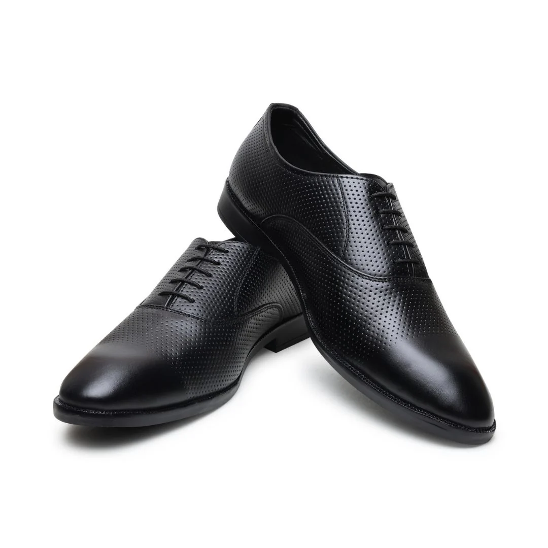 Troy Oxford Shoes – Black Perforated Genuine Leather Men’s Office Shoes